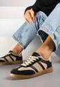 Czarno-Beżowe Sneakersy Sportowe przed Kostkę z Ozdobnymi Paskami Zonevia