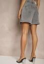 Szare Szorty Jeansowe High Waist Zdobione Zakładkami Talineira