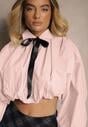 Różowa Bufiasta Koszula z Bawełny w Stylu Retro z Ozdobną Kokardą Frulla