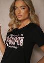 Czarny T-shirt z Bawełny Ozdobione Koralikami Cekinami i Napisem Sanariala