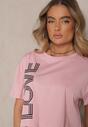 Różowy T-shirt z Bawełny o Krótkim Kroju Ozdobiony Napisem Sannovia
