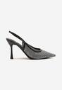 Czarne Sandały Szpilki Slingback z Noskiem w Szpic Zdobione Cyrkoniami Zenvia