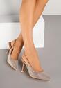 Brązowe Sandały Szpilki Slingback z Noskiem w Szpic Zdobione Cyrkoniami Zenvia