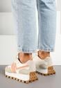 Beżowo-Pomarańczowe Sneakersy Ozdobione Geometrycznym Motywem Aluthia