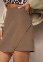Brązowe Asymetryczne Spódnico-Szorty z Wiskozą High Waist Iselora