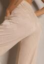 Beżowe Spodnie z Wiskozą o Szerokim Kroju High Waist Weralis