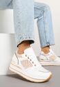 Białe Sneakersy na Koturnie z Geometrycznym Wzorem i Brokatem Tillineira