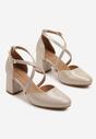 Beżowe Czółenka na Słupku z Metalicznym Połyskiem i Skórzaną Wkładką Soriala