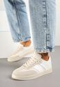 Beżowe Sneakersy Tenisówki Ozdobione Paskami Amodira