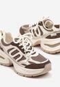 Brązowo-Beżowe Sneakersy na Platformie Ozdobione Geometrycznym Motywem  Desaniel