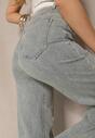 Jasnoniebieskie Jeansy High Waist o Szerokim Kroju z Cyrkoniami i Koralikami Heltewi