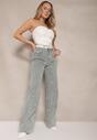 Jasnoniebieskie Jeansy High Waist o Szerokim Kroju z Cyrkoniami i Koralikami Heltewi