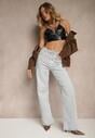 Jasnoniebieskie Jeansy High Waist z Szeroką Nogawką Sesmaris
