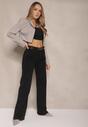 Czarne Szerokie Jeansy High Waist z Cyrkoniowym Zdobieniem Nusamira