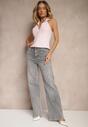 Szare Jeansy High Waist z Szerokimi Nogawkami Desamora