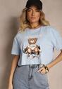 Niebieski Krótki T-shirt z Bawełną Ozdobiony Misiem Eladriel