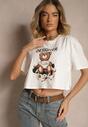 Biały Krótki T-shirt z Bawełną Ozdobiony Misiem Eladriel