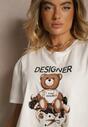 Biały Krótki T-shirt z Bawełną Ozdobiony Misiem Eladriel