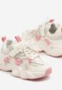 Beżowo-Różowe Buty Sportowe Sneakersy  na Platformie z Tłoczeniem i Napisem Olriti