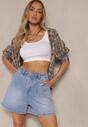 Niebieskie Jeansowe Szorty Luźne z Bawełny High Waist Liavelle