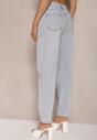 Niebieskie Jeansy Mom Fit High Waist Zdobione Haftem w Kształcie Serca Valliora
