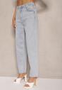 Niebieskie Jeansy Mom Fit High Waist Zdobione Haftem w Kształcie Serca Valliora