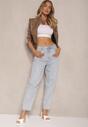 Niebieskie Jeansy Mom Fit High Waist Zdobione Haftem w Kształcie Serca Valliora