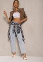 Niebieskie Jeansy Mom Fit High Waist Zdobione Haftem w Kształcie Serca Valliora