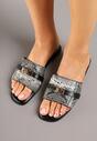Papuci Morwia Negru cu print piele de șarpe