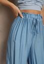 Niebieskie Spodnie High Waist o Szerokim Kroju z Wiązaniem Telisiela
