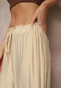 Beżowe Spodnie High Waist o Szerokim Kroju z Wiązaniem Telisiela