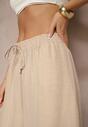 Beżowe Szerokie Spodnie High Waist Ozdobione Wiązaniem Telonia