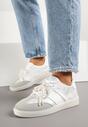 Srebrno-Szare Sneakersy Typu Kultowe Tenisówki ze Zdobieniem z Perłami Nalavia