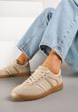 Ciemnobeżowe Sneakersy Sportowe przed Kostkę z Ozdobnymi Paskami Zonevia