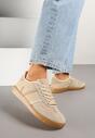 Ciemnobeżowe Sneakersy Sportowe przed Kostkę z Ozdobnymi Paskami Zonevia