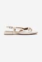 Białe Sandały Lakierowane Slingback Ozdobione Metalową Aplikacją Sonoriana