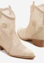 Jasnobeżowe Botki Kowbojki na Stożku ze Skórzaną Wkładką i Siateczkową Cholewką Frolozi