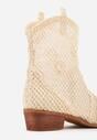 Jasnobeżowe Botki Kowbojki na Stożku ze Skórzaną Wkładką i Siateczkową Cholewką Frolozi