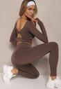 Brązowy Komplet Sportowy Legginsy High Waist i Longsleeve z Ozdobnym Tyłem Dasalle