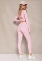 Różowy Komplet Sportowy Legginsy High Waist i Longsleeve z Ozdobnym Tyłem Dasalle