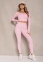 Różowy Komplet Sportowy Legginsy High Waist i Longsleeve z Ozdobnym Tyłem Dasalle
