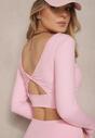 Różowy Komplet Sportowy Legginsy High Waist i Longsleeve z Ozdobnym Tyłem Dasalle