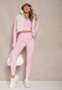 Różowy Komplet Sportowy Legginsy High Waist i Longsleeve z Ozdobnym Tyłem Dasalle