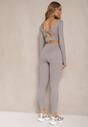 Jasnoszary Komplet Sportowy Legginsy High Waist i Longsleeve z Ozdobnym Tyłem Dasalle