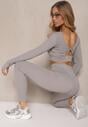 Jasnoszary Komplet Sportowy Legginsy High Waist i Longsleeve z Ozdobnym Tyłem Dasalle