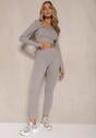 Jasnoszary Komplet Sportowy Legginsy High Waist i Longsleeve z Ozdobnym Tyłem Dasalle