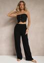 Czarne Spodnie z Lnem i Bawełną o Szerokim Kroju High Waist Sallieta