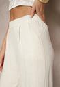 Beżowe Spodnie z Lnem i Bawełną o Szerokim Kroju High Waist Sallieta