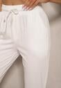 Białe Spodnie Dresowe z Wiskozą High Waist Ozdobione Sznurkiem Ellivenna