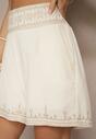 Jasnobeżowe Szorty High Waist z Bawełny z Ozdobnym Haftem Korimizza